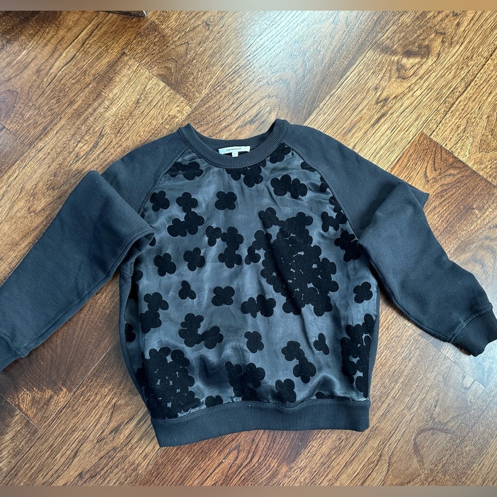 Carven Womens Velvet Flocked Silk & Cotton-Jersey Sweatshirt S Black Crewneck